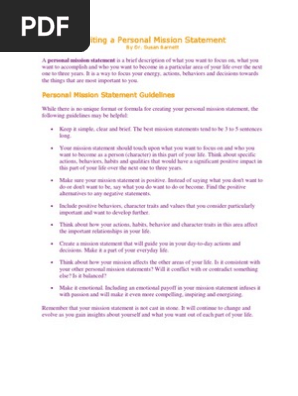 Writing a Personal Mission Statement