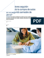 Qué factores seguirán impulsando la compra de autos en el segundo semestre de 2013