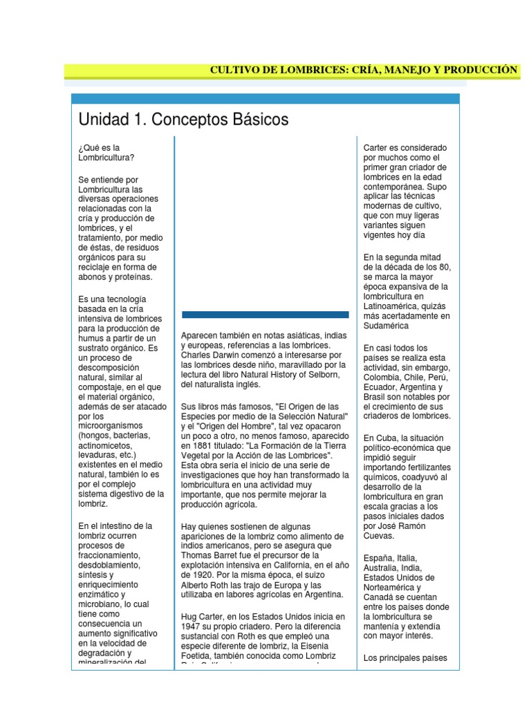 Temas Unidad 1 Cultivo De Lombrices Suelo Agricultura