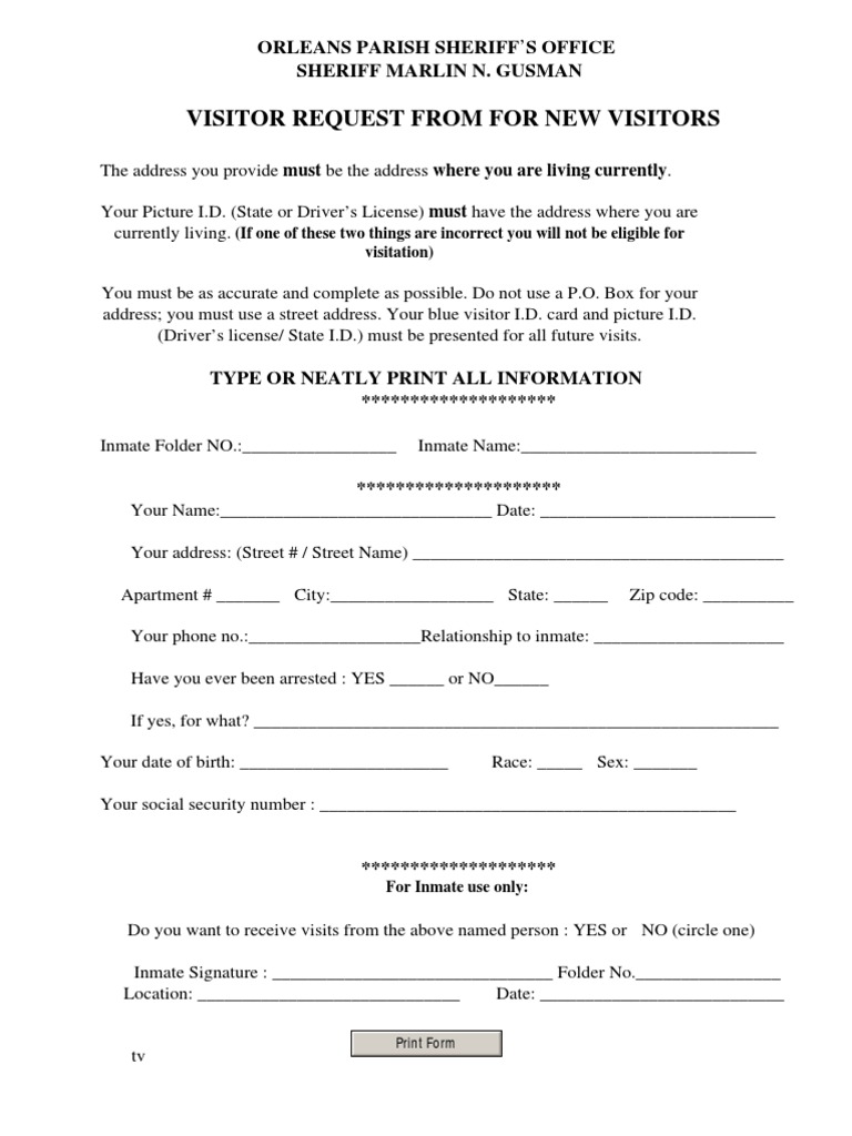 Visitor Request Form PDF