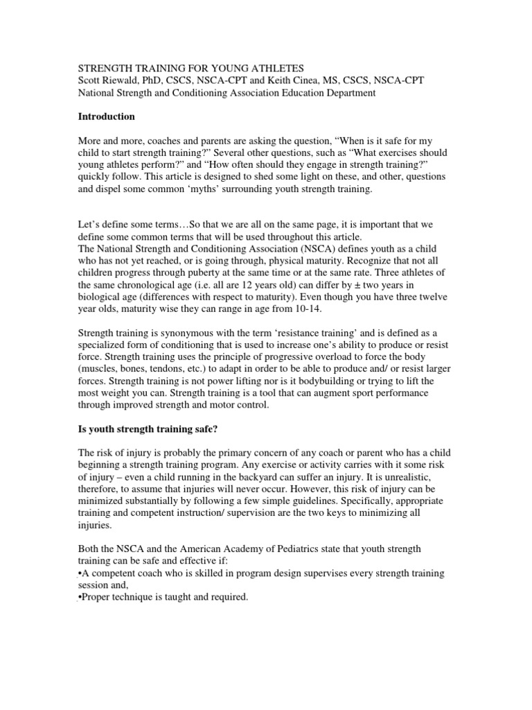 Strength Training For Young Athletes PDF PDF Strength Training