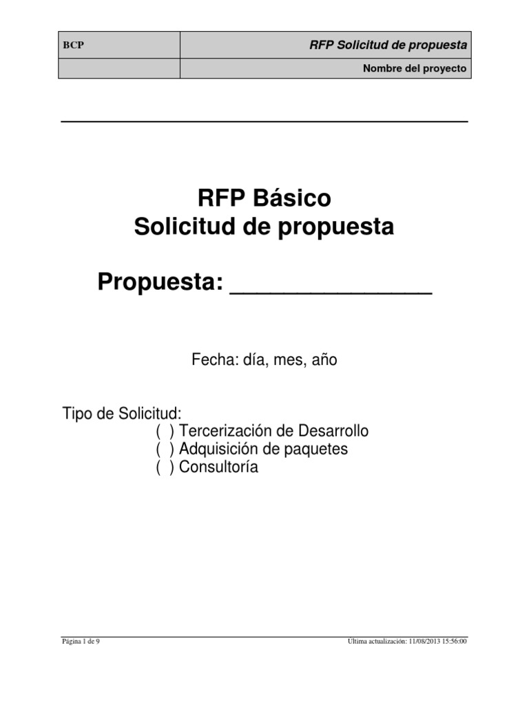 PMO - PL - Solicitud de Propuesta (RFP Basico) | Software | Informática