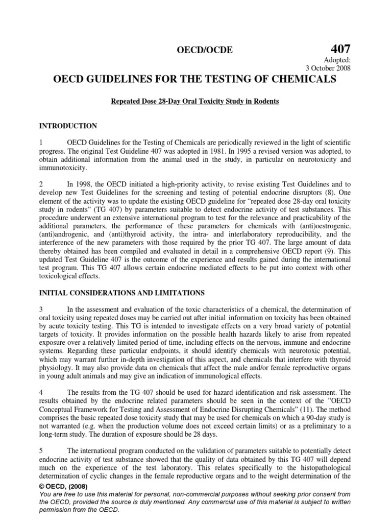 OECD TG 407: 28-Day Oral Toxicity Test | PDF | Toxicity | Dose ...