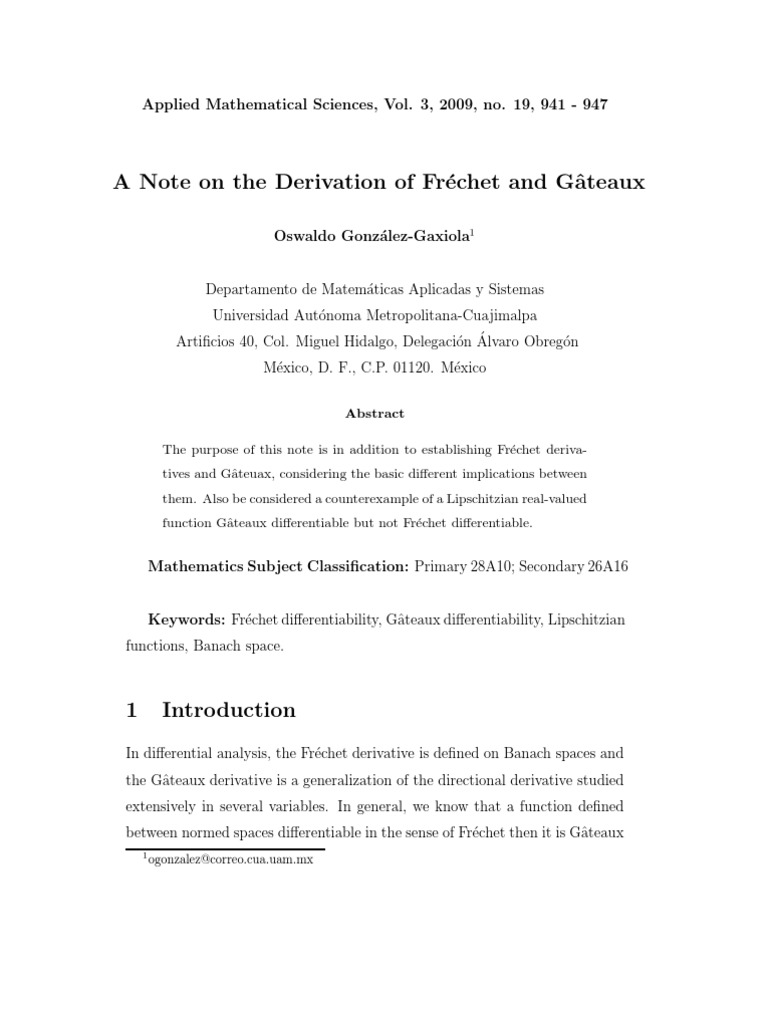 A Note On The Derivation of FRechet and Gateaux PDF Measure