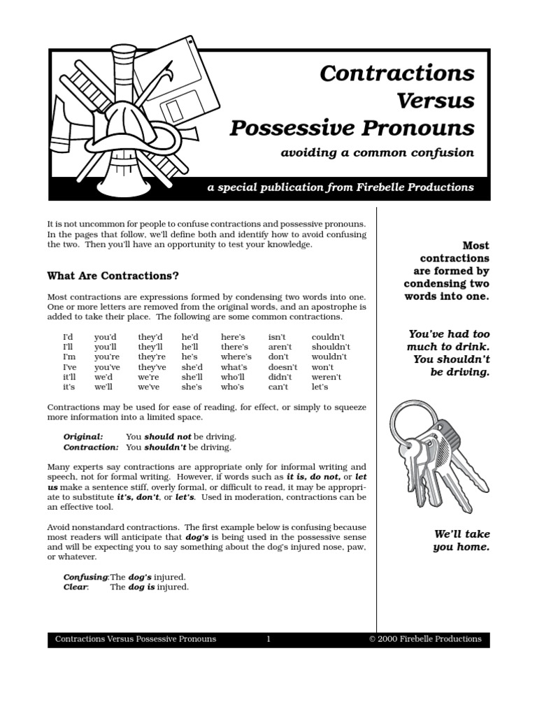 Contractions Pronouns Noun Pronoun