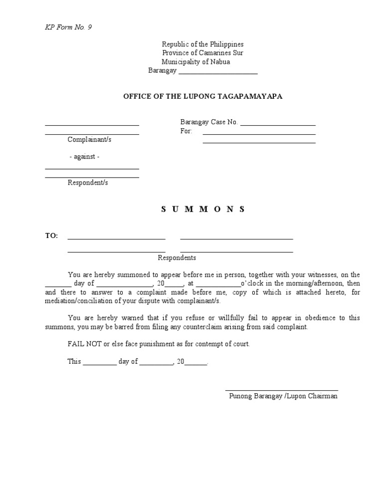 KP Form No. 9 PDF Virtue Public Law