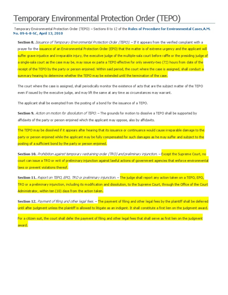 Temporary Environmental Protection Order Guide | PDF | Restraining ...