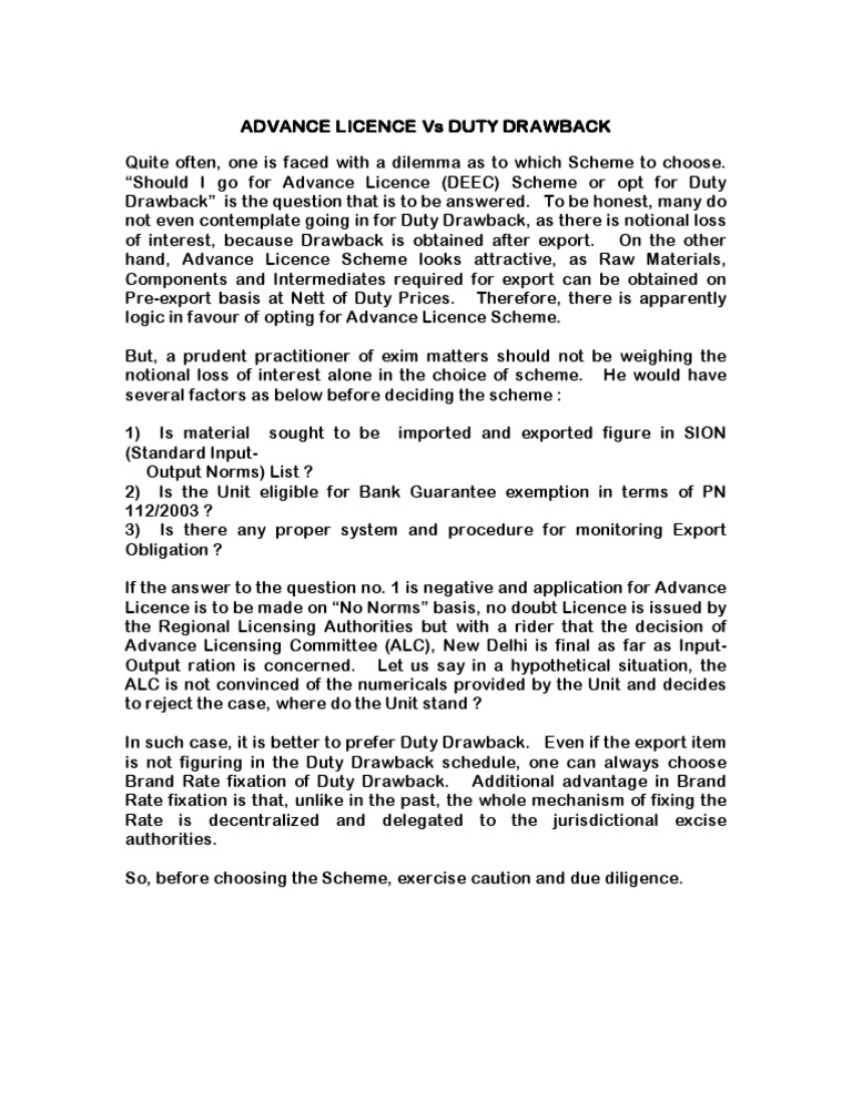 Advance License Vs Duty Drawback | PDF | Justice | Crime &amp; Violence