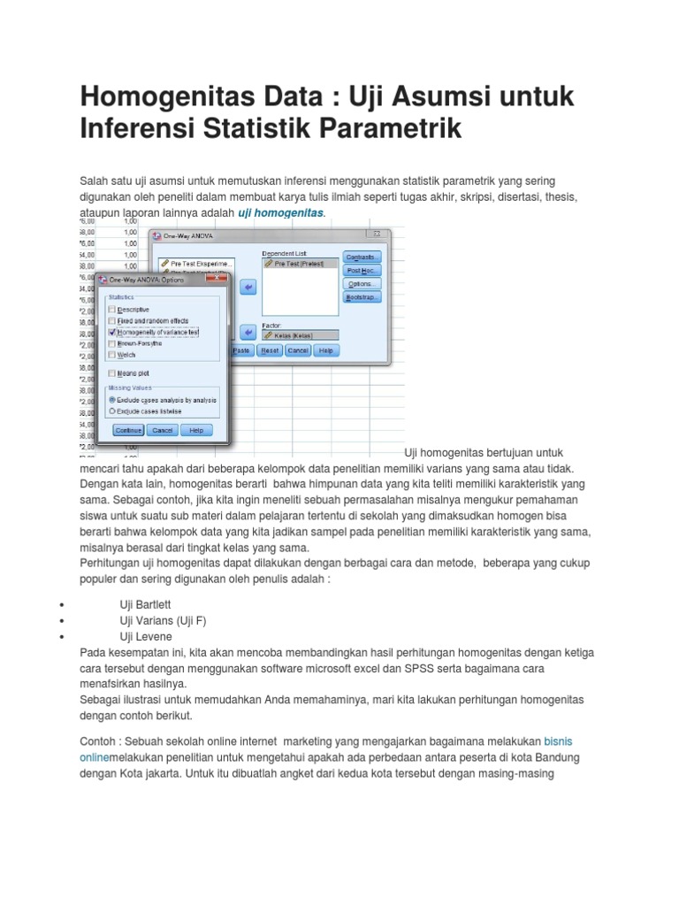 Uji Homogenitas Data untuk Statistik | PDF