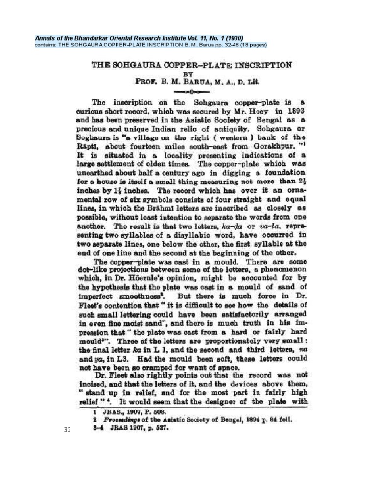 The Sohgaura CopperPlate Inscription (Barua, BM, 1930) PDF