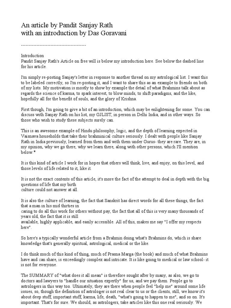 Jyotish and Free Will by Sanjay Rath | PDF | Karma | Vaishnavism