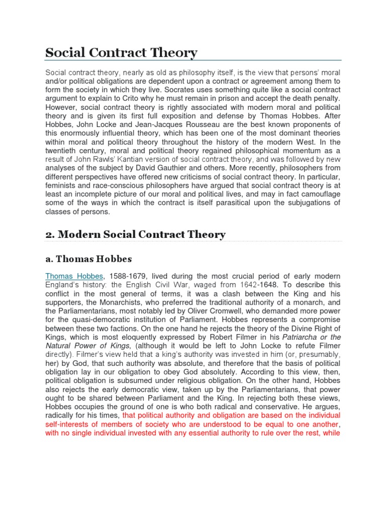 Social Contract Theory Social Contract John Locke