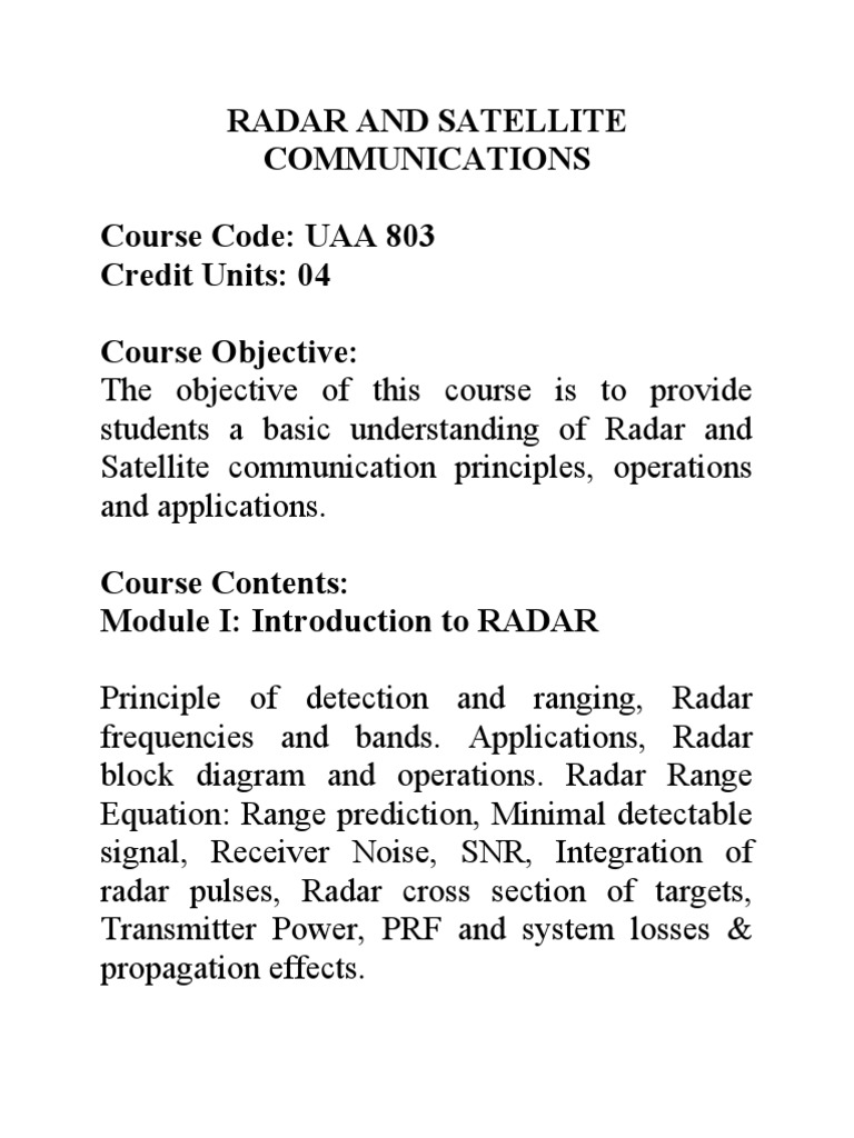 Radar and Satellite Communication Course | PDF