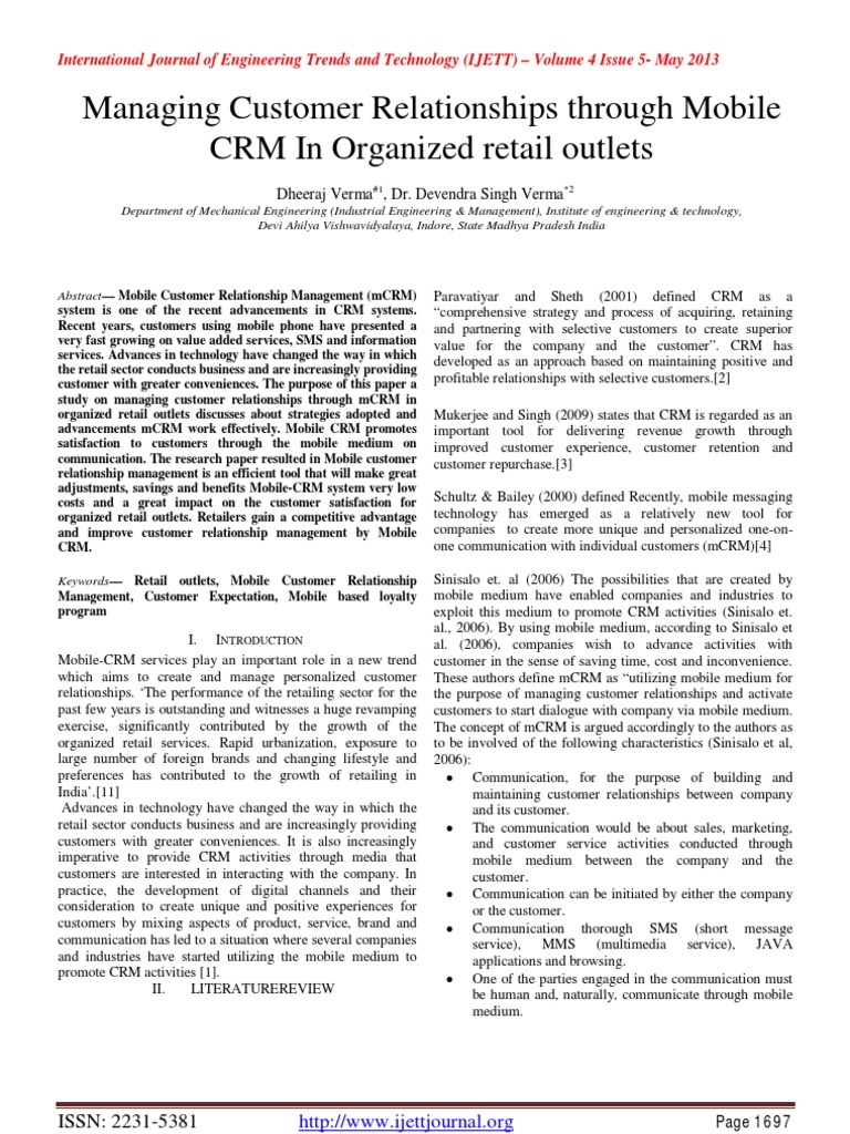 Mobile CRM Strategies in Retail Outlets | PDF | Customer Relationship ...