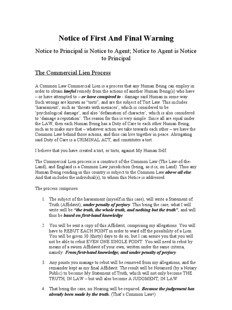 Notice of First and Final Warning | PDF | Tort | Defamation