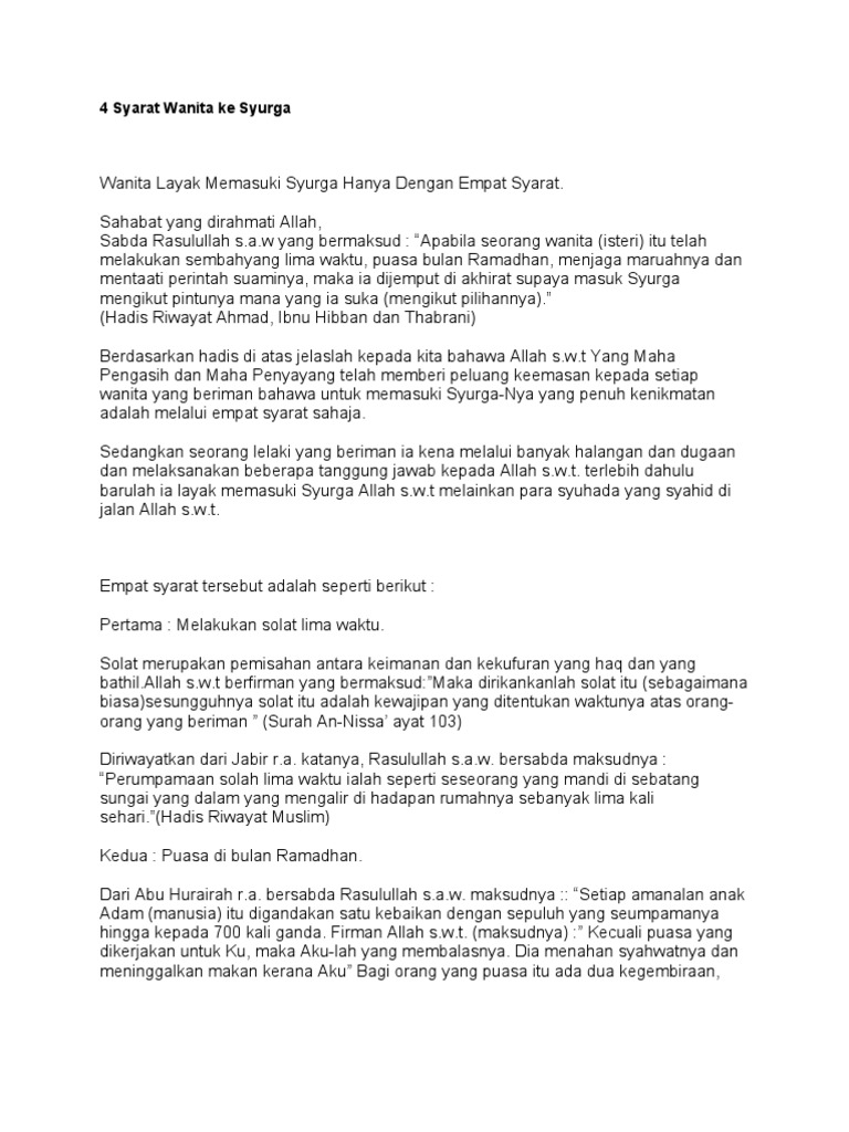 4 Syarat Wanita Masuk Syurga Pdf