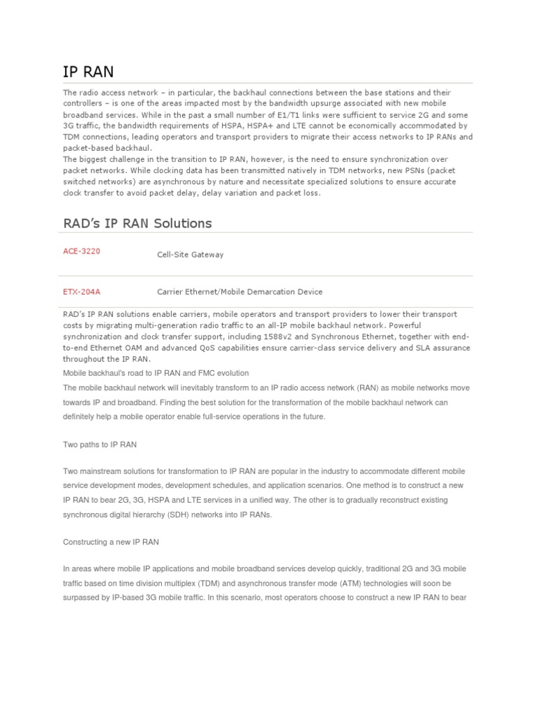 RAD's IP RAN Solutions | PDF | Internet Access | Computer Network