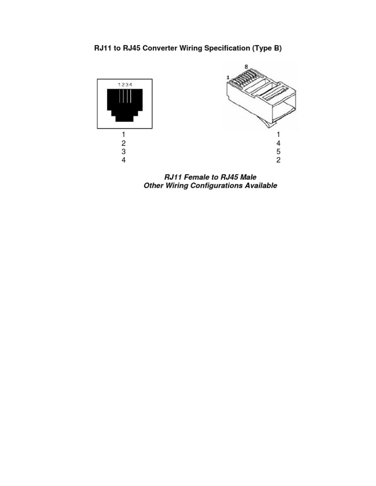 RJ11 to RJ45 Wiring Specs (Type B) | PDF
