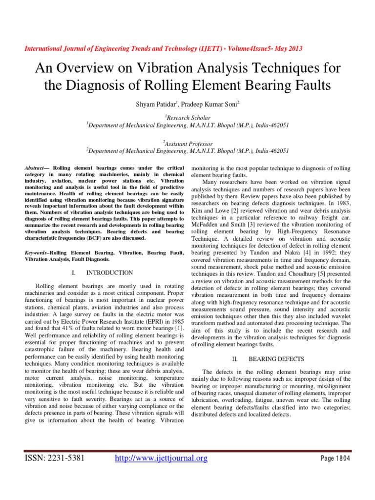 An Overview On Vibration Analysis Techniques For The Diagnosis of ...