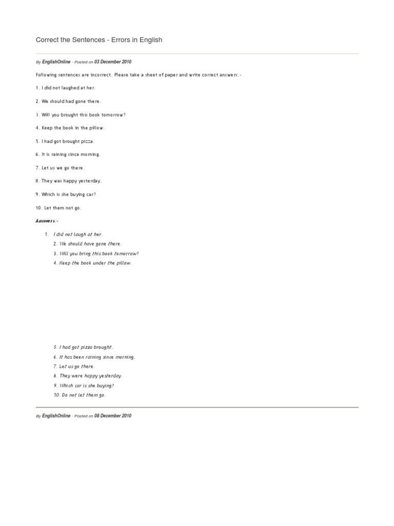 Correcting Common Grammatical Errors | PDF
