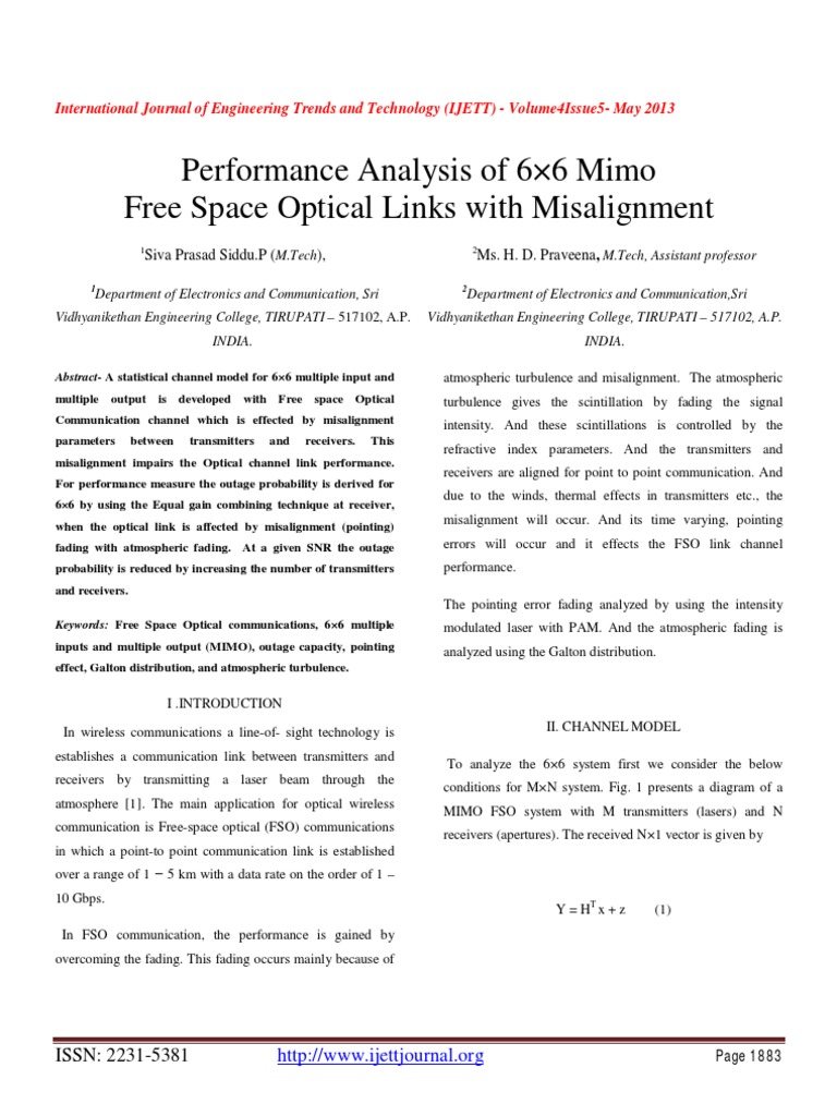 MIMO FSO Link Performance Analysis | PDF | Mimo | Telecommunication