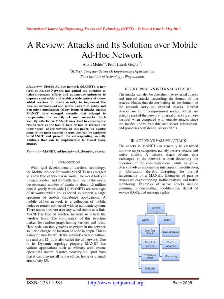 A Review: Attacks and Its Solution Over Mobile Ad-Hoc Network | PDF ...