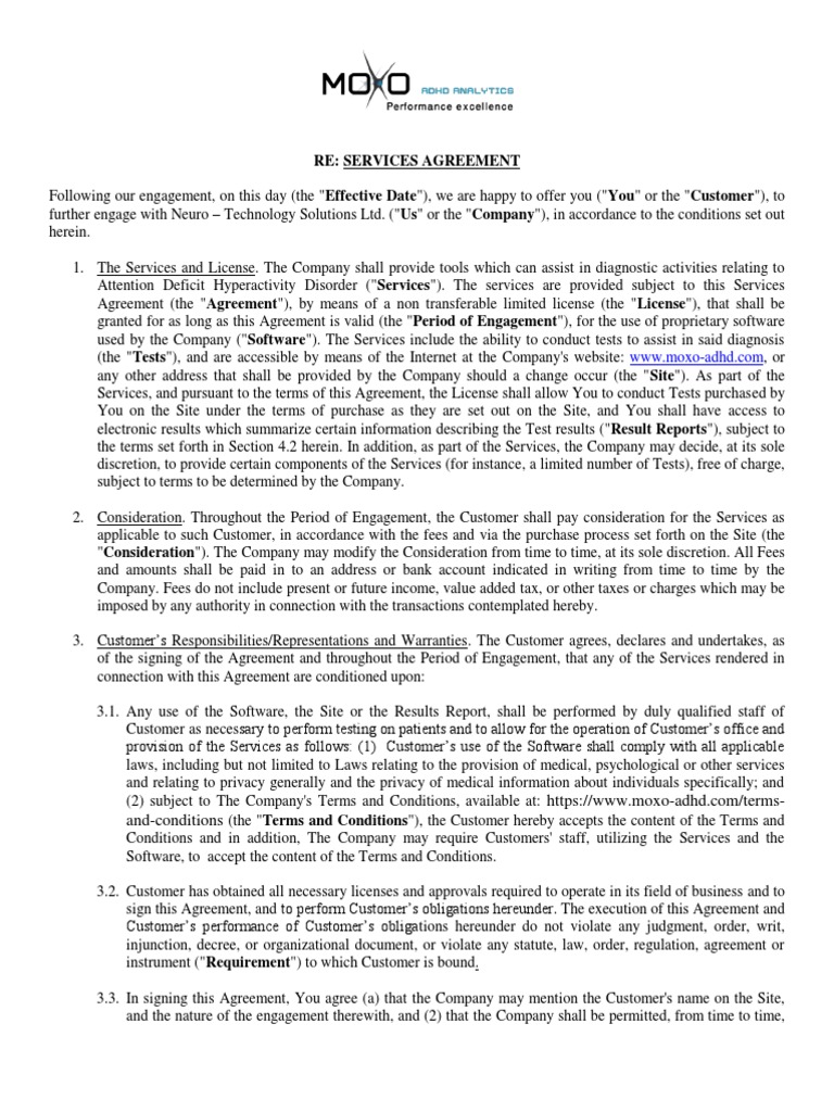 Clinics Service Agreement MOXO | PDF | Contractual Term | Fee