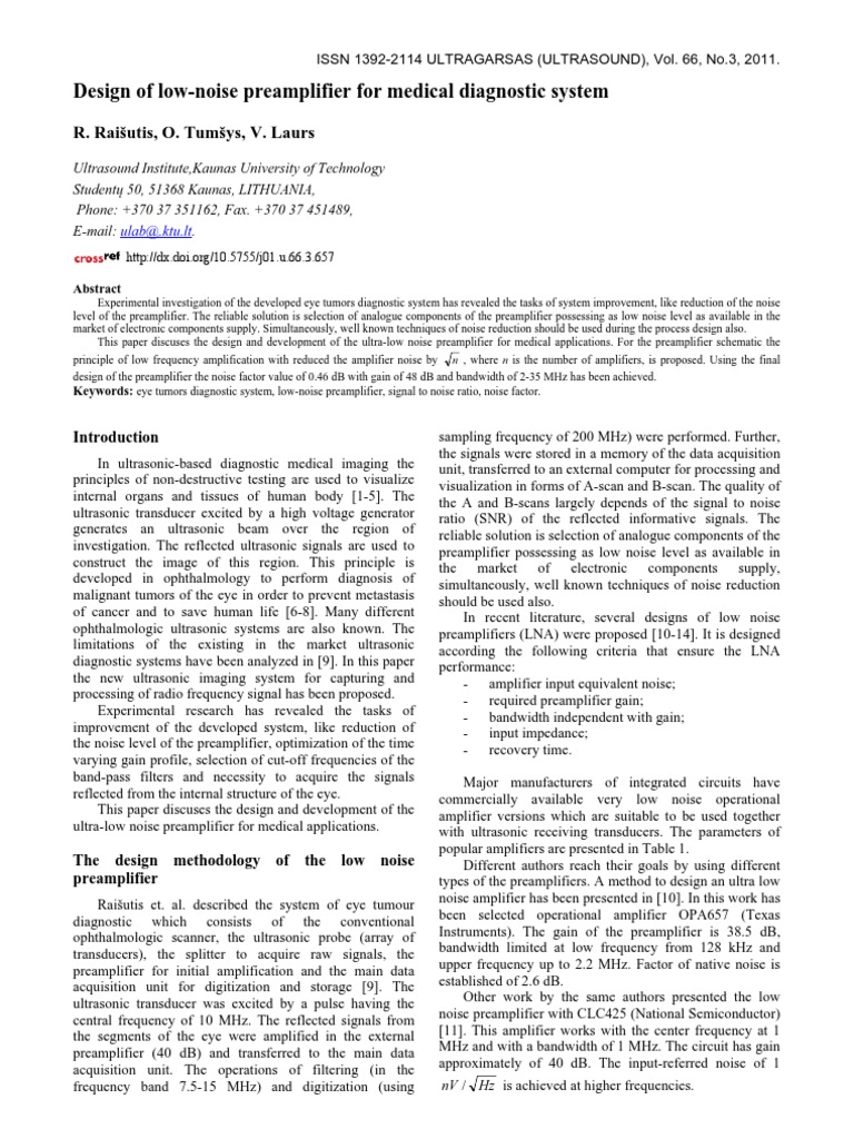 Design of LowNoise Preamplifier For Medical Diagnostic System PDF
