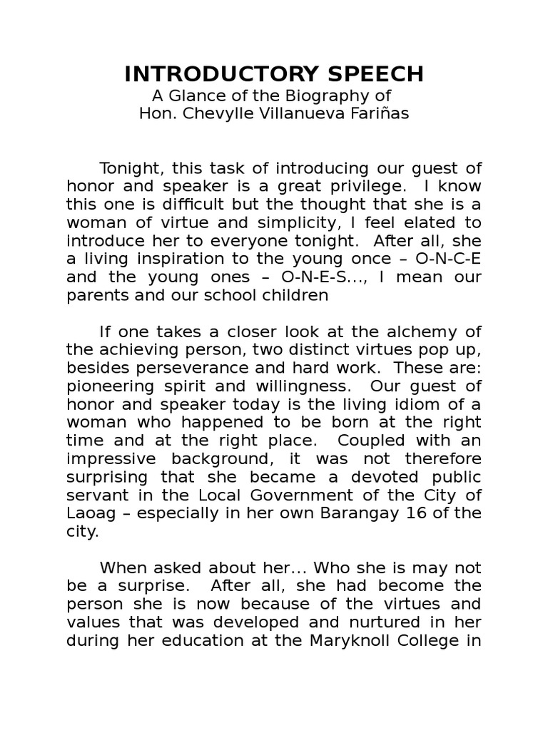 Sample Speech In Introducing A Guest Speaker