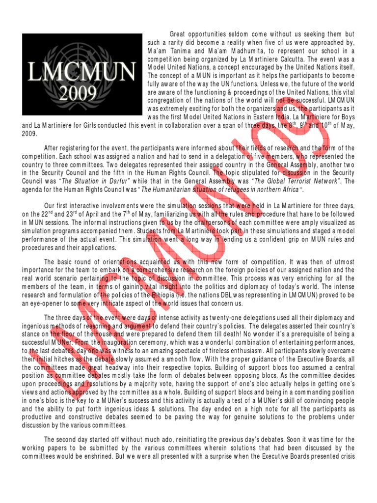 LMCMUN 2009: Best Delegation Report | PDF | United Nations ...