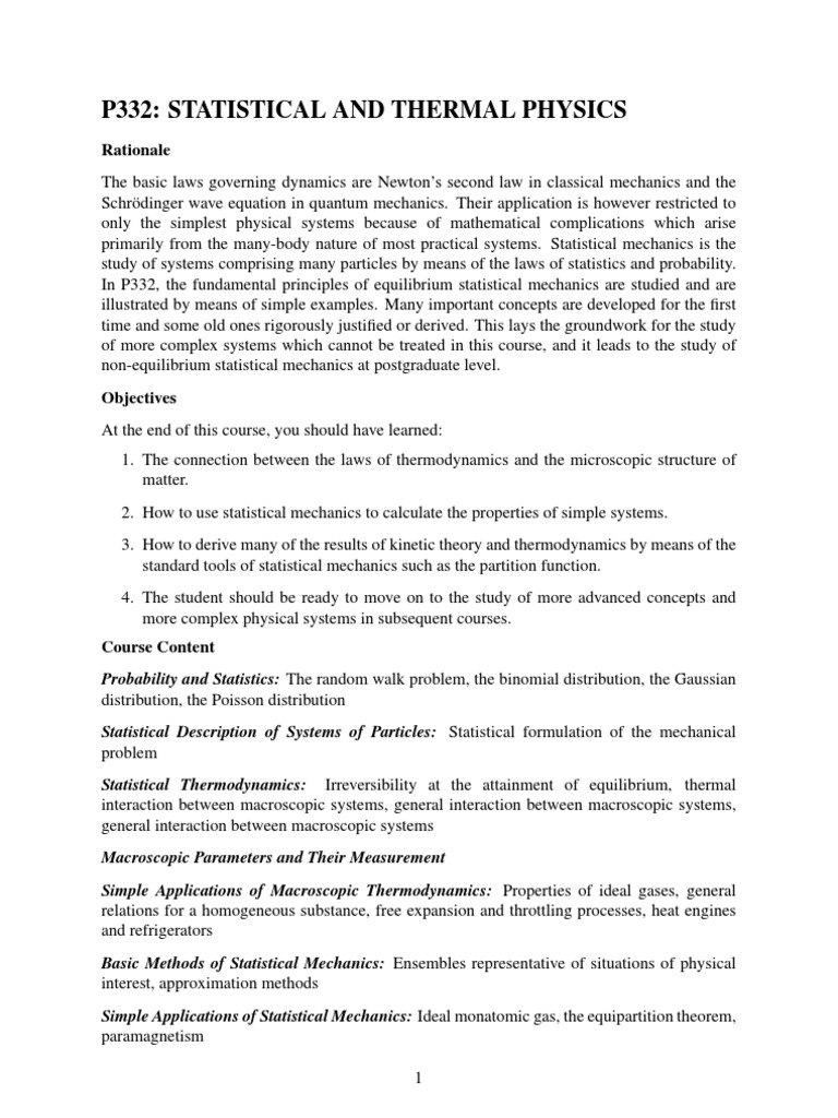 P332: Statistical and Thermal Physics | PDF | Statistical