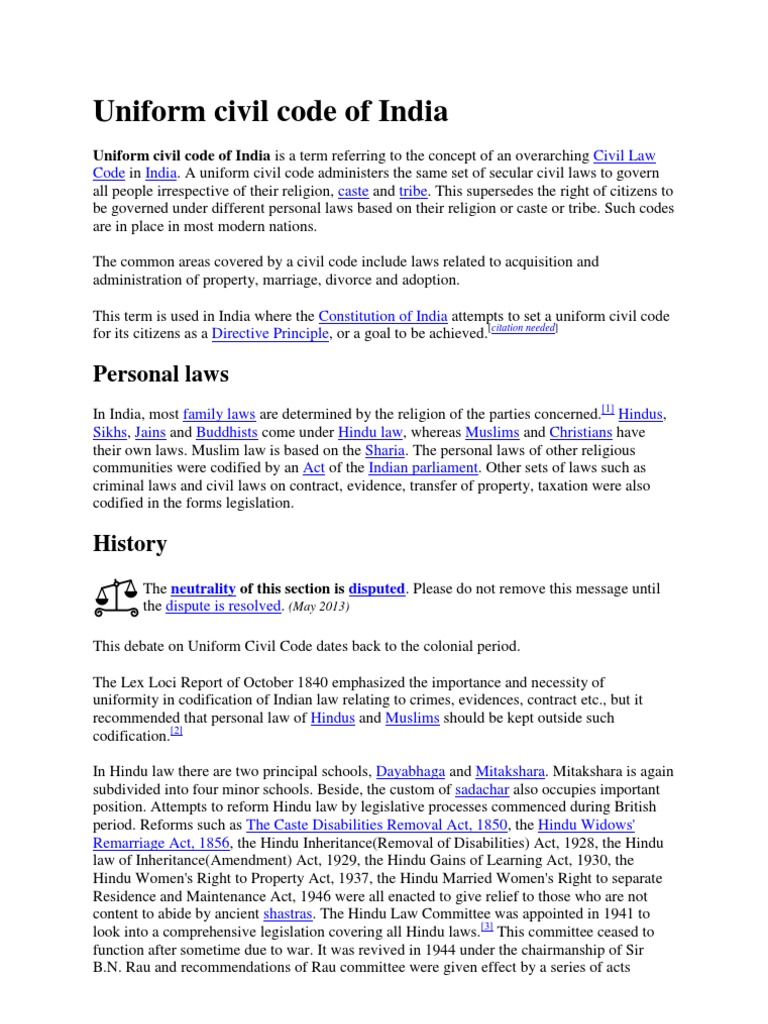 Uniform Civil Code in India Explained | PDF | Hindu | Polygamy