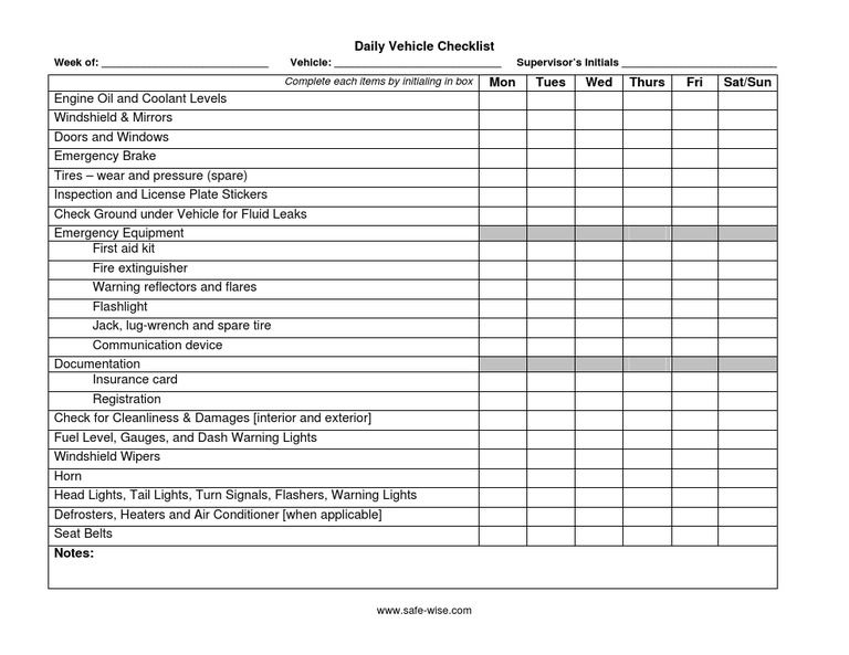 Daily Vehicle Safety Checklist | PDF