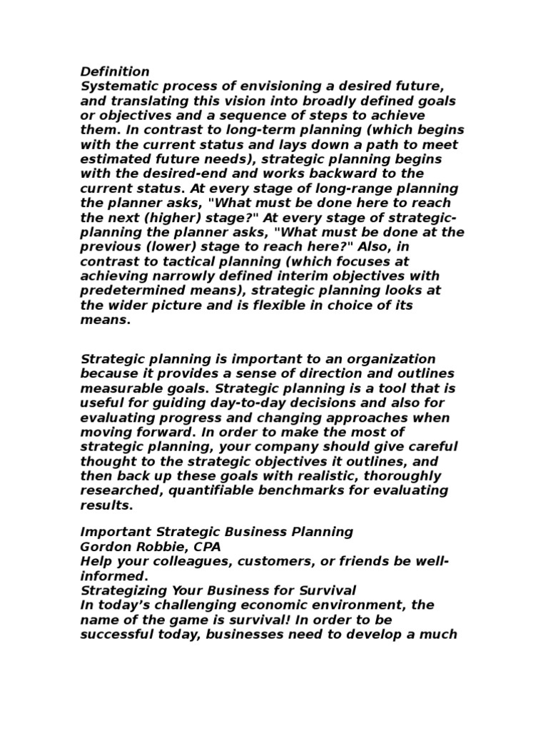Strategic Planning for Business Success | PDF | Business