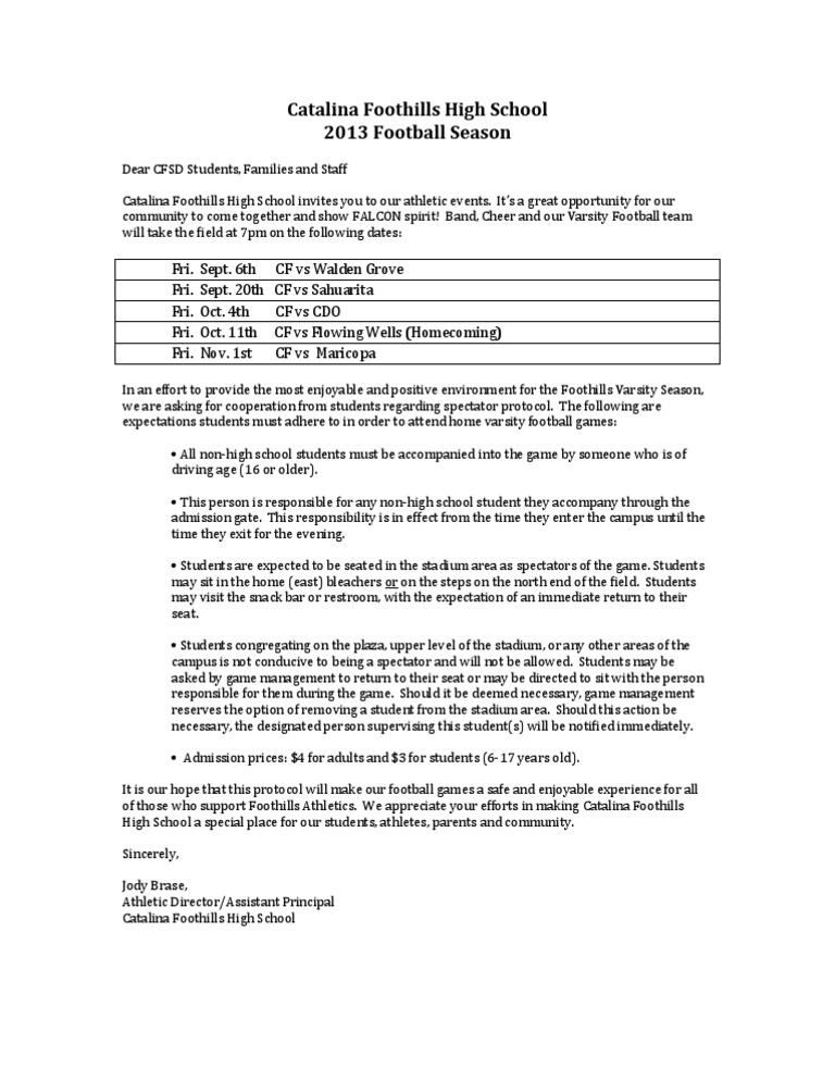 2013 Football Letter To The Schools | PDF