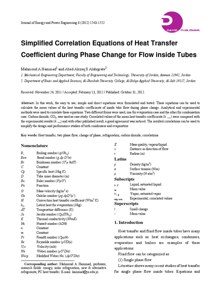 Simplified Correlation Equations of Heat Transfer | PDF