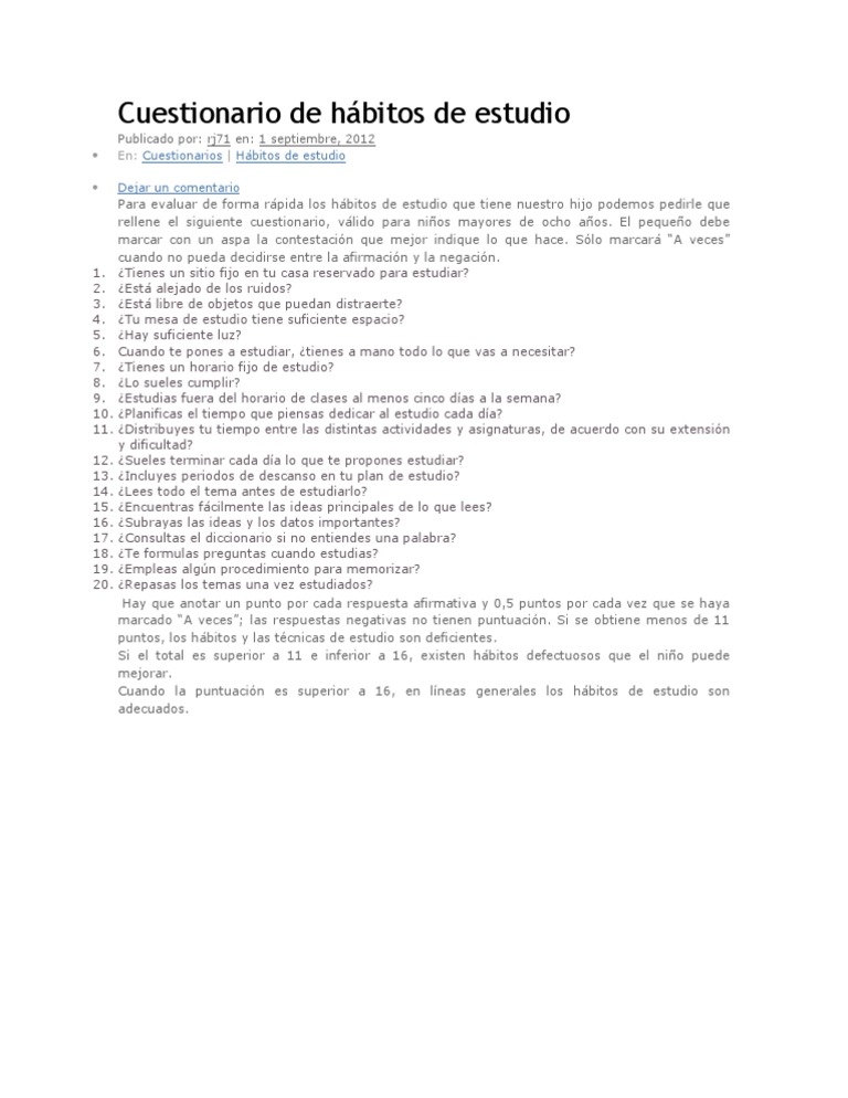 Cuestionario de Hábitos de | PDF | Crecimiento personal y profesional