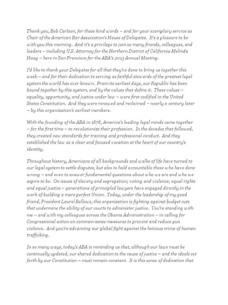 Eric Holder Speech Prison Mandatory Sentencing