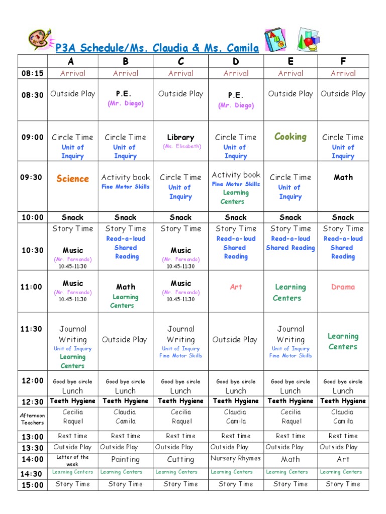 P3a Daily Schedule 2013 | PDF | Language Arts & Discipline
