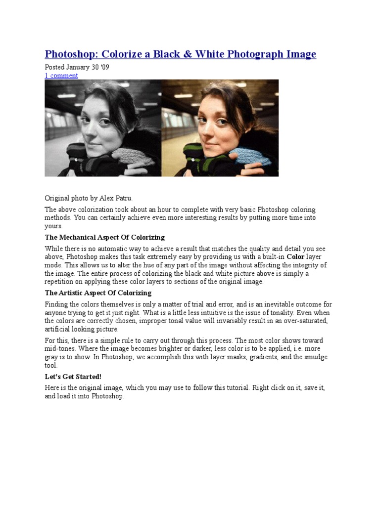 Colorizing Black & White Color Adobe