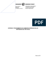 Criterios admisión  de residuos en vertederos en P.V.