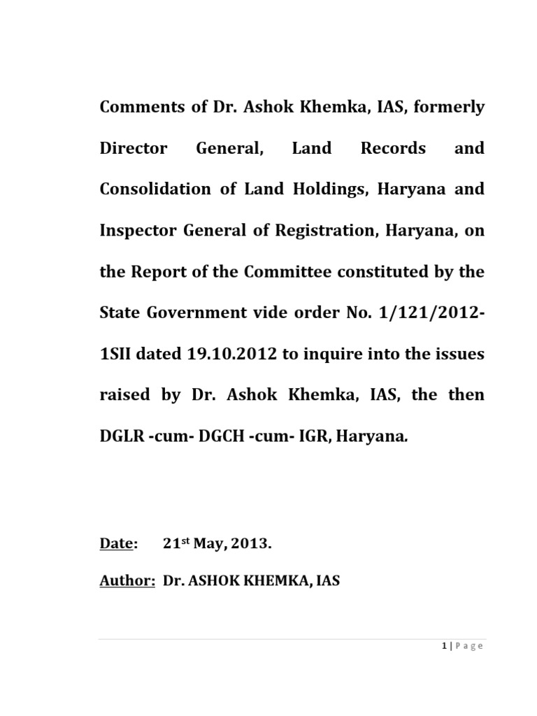Ashok Khemka's Report Dated 21052013 PDF Delhi Deed