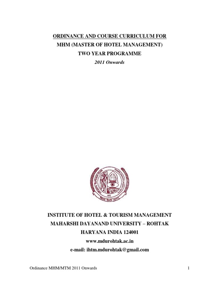 Master of Hotel MGT Syllabus | PDF | Housekeeping | Cooking