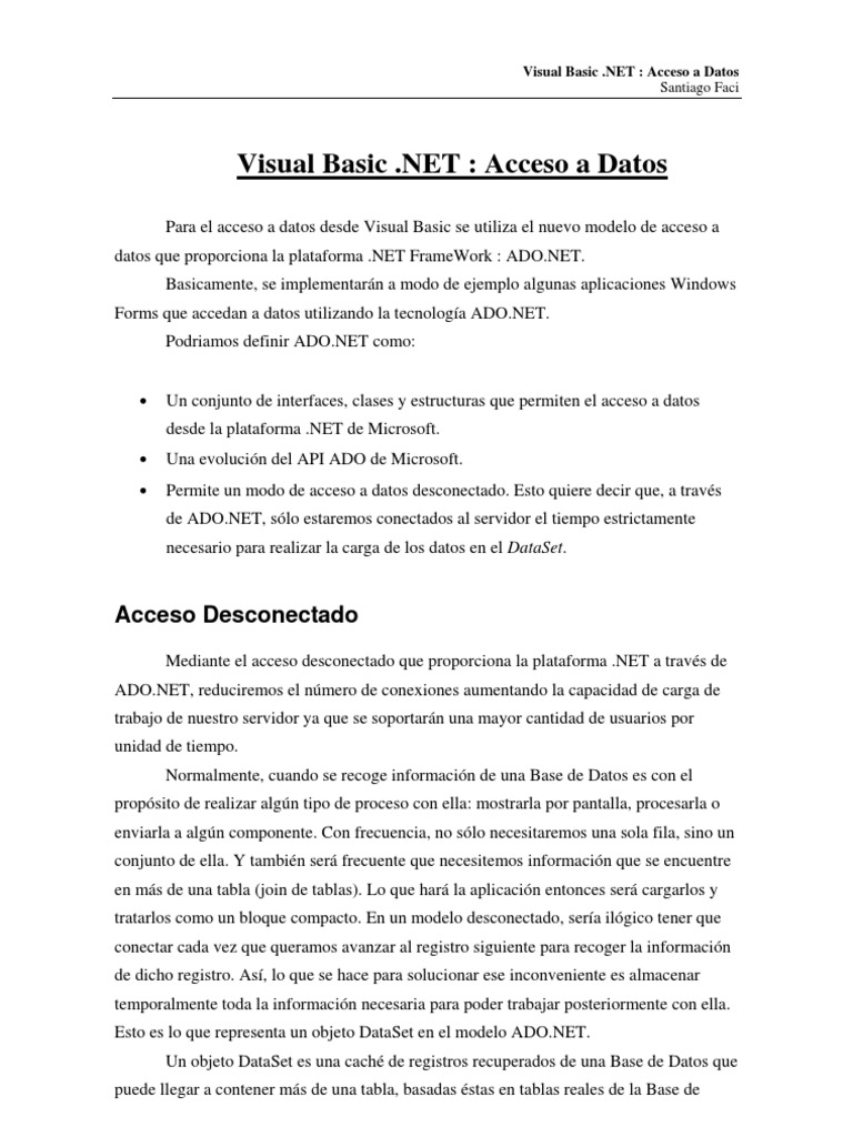 Acceso a Datos en Visual Basic .NET | PDF | SQL | .NET Framework