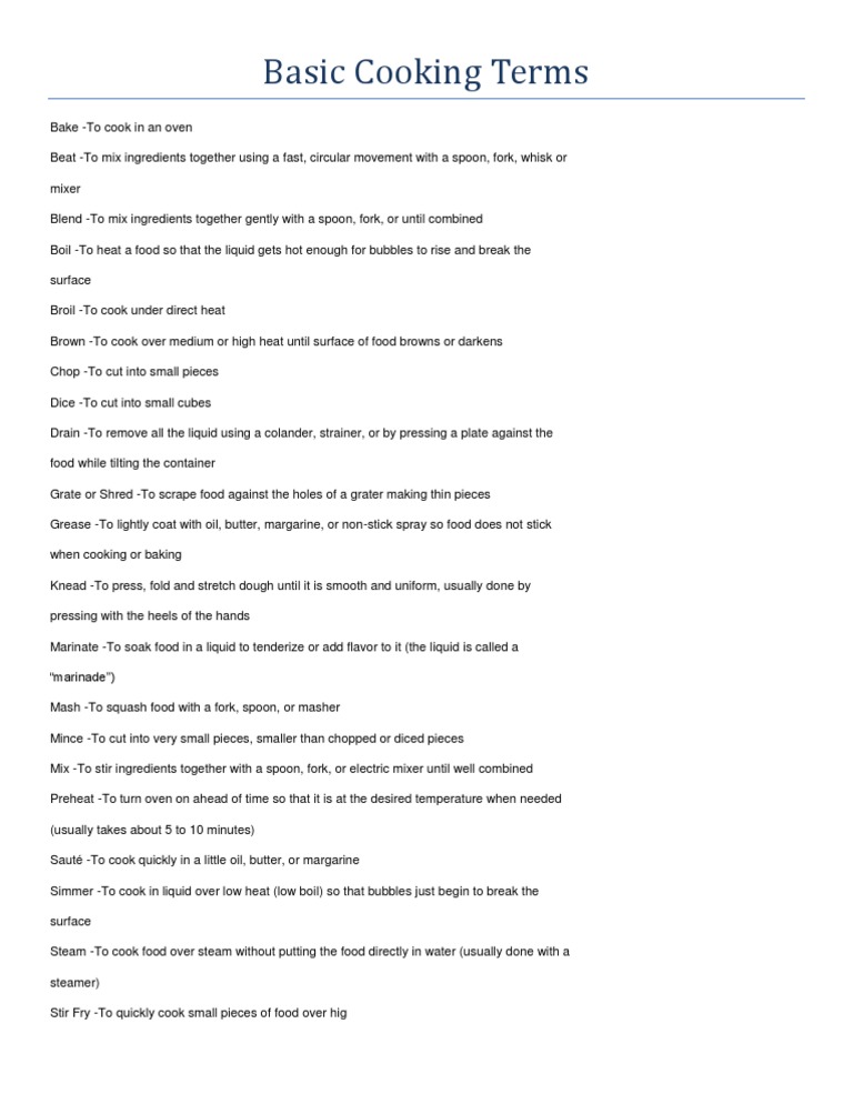 Basic Cooking Terms Explained – Cooking Vocabulary and Expressions in ...