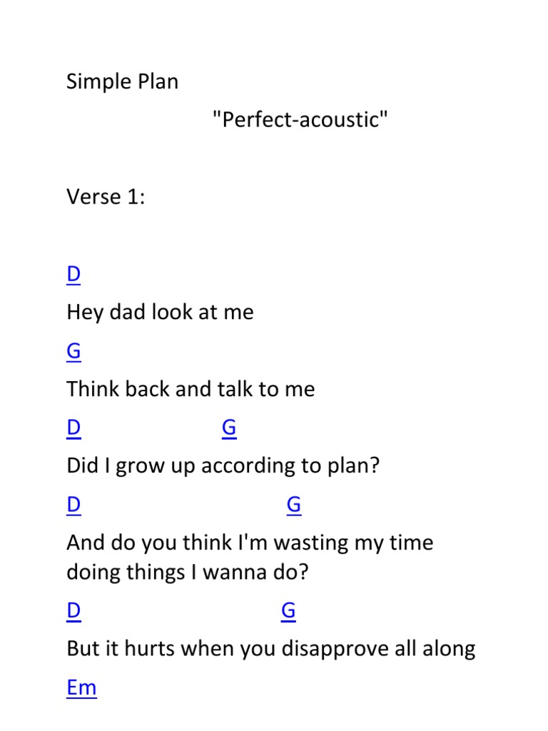 Simple Plan - Perfect Lyrics & Chords | PDF