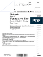 IGCSE Mathematics 4400 May 2004 Question Paper and Mark Scheme Paper 2F N20709
