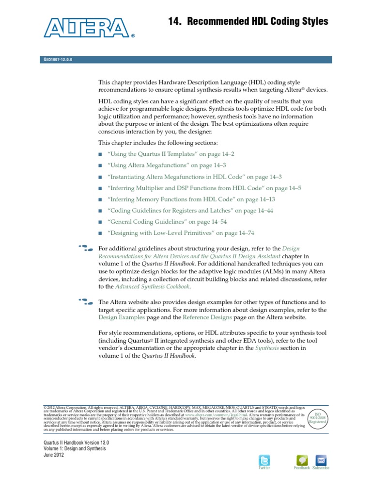 Recomended HDL Coding Altera | PDF | Hardware Description Language | Vhdl
