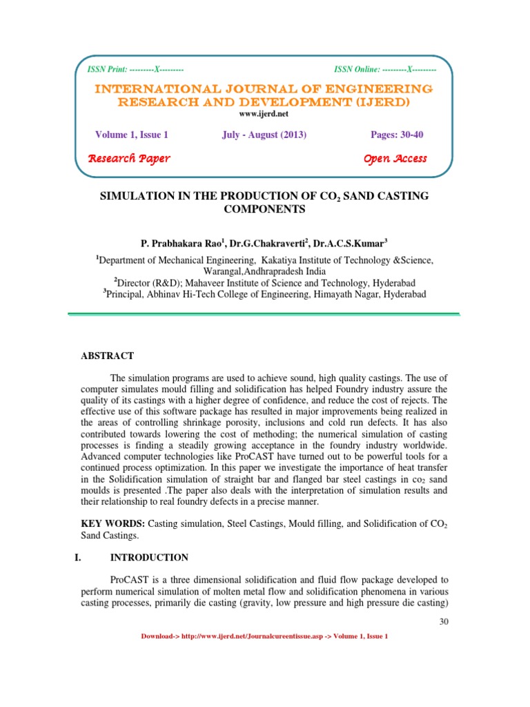 Simulation in The Production of Co2 Sand Casting Components | PDF