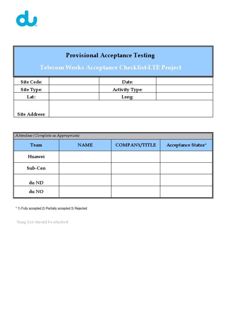 Telecom Site Acceptance Guide | PDF | Cable | Electrical Connector